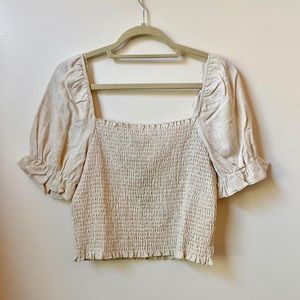 Candidly Chan Linen Blend Smocked Top